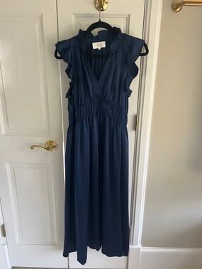 Xirena Ruffle Sleeve Navy Maxi Dress